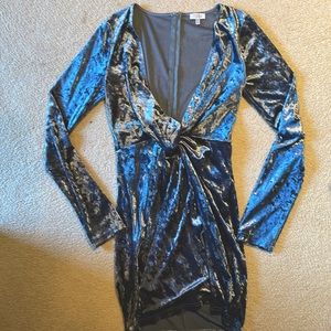 Silver-blue velvet dress perfect for New Years